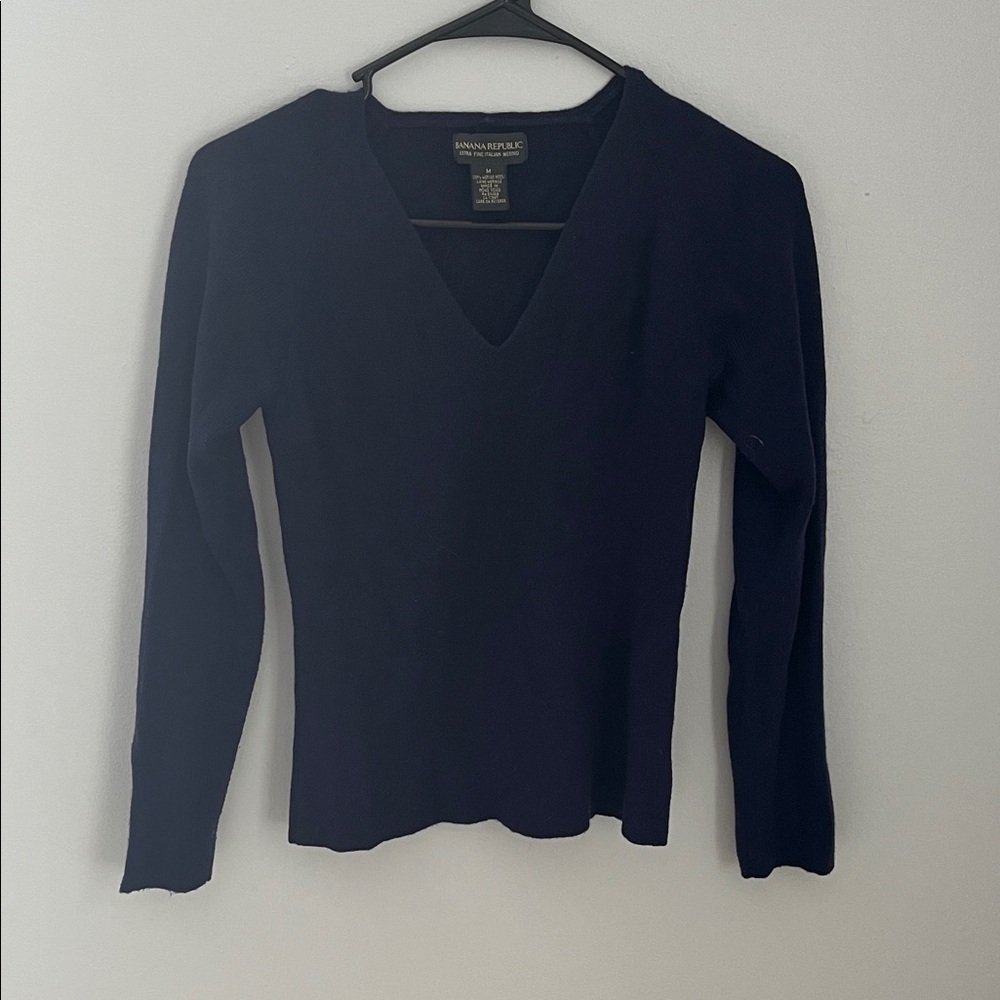 Banana Republic Women's Deep Blue V-Neck Blouse
